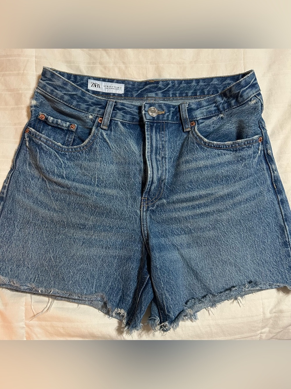 ZARA Classic Blue Frayed Hem Denim Shorts